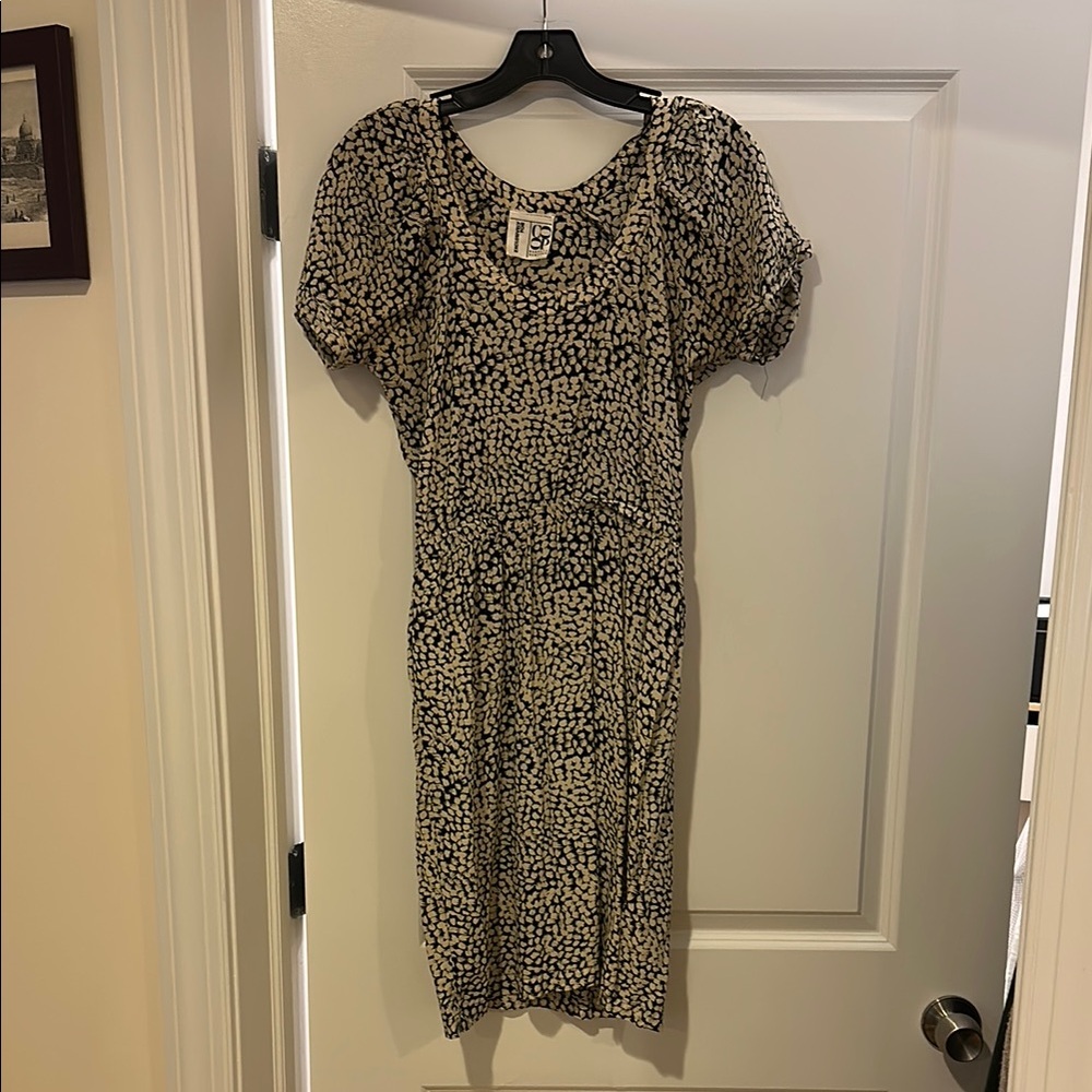 Barneys New York CO-OP Black and White Ruched Wrap Midi Dress